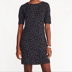 Lux - Black/Gray Leopard Print 3/4 Sleeve Shirt Dress